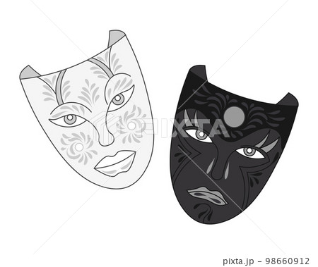 Mardi Gras, colorful carnival masks and greeting text. White and black design. Banner, poster, vector Mardi Gras, colorful carnival masks and greeting text. White and black design. Banner, poster, vector 98660912