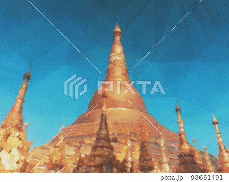 ミャンマーの有名仏教寺院の仏塔(ストゥーパ、パゴダ)にインスパイアされ製作したアートワーク ミャンマーの有名仏教寺院の仏塔(ストゥーパ、パゴダ)にインスパイアされ製作したアートワーク 98661491