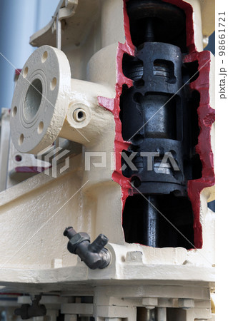 Abstract industrial background photo, flange and piston, ship engine Abstract industrial background photo, flange and piston, ship engine 98661721
