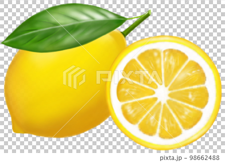レモン 檸檬 葉っぱ付き 半分カット 断面 98662488