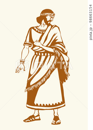 Ancient man in rich clothes. Vector drawing 98663154