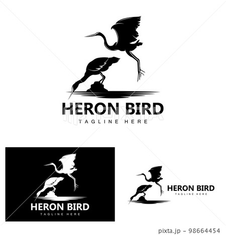 Bird Heron Stork Logo Design, Birds Heron Flying On The River Vector, Product Brand Illustration 98664454
