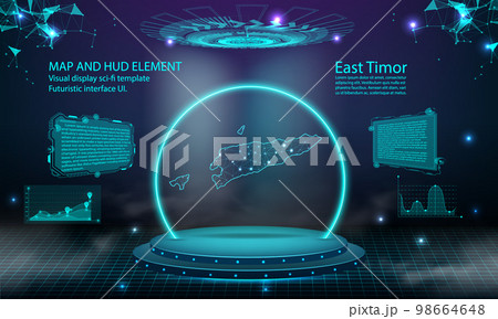 east Timor map light connecting effect background. abstract digital technology UI, GUI, futuristic HUD Virtual Interface with east Timor map. Stage futuristic podium in fog. east Timor map light connecting effect background. abstract digital technology UI, GUI, futuristic HUD Virtual Interface with east Timor map. Stage futuristic podium in fog. 98664648