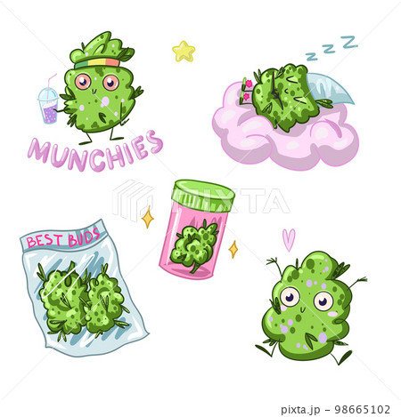 A set of cute marijuana characters. cannabis is funny. weed marijuana vector 98665102