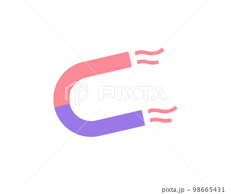 Blue red horseshoe magnet. Magnetic device with poles 98665431