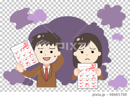 因考試成績不佳而沮喪和困擾的男女學生插圖背景-插圖素材 [98665780] - PIXTA圖庫