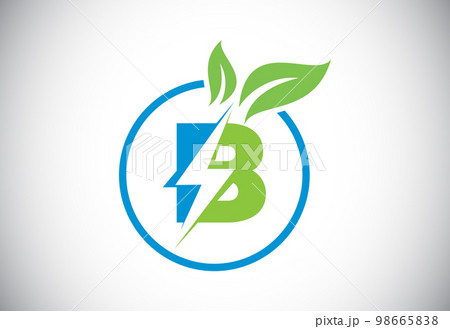 Initial B letter thunderbolt leaf circle or eco energy saver icon. Leaf and thunderbolt icon concept for nature power electric logo Initial B letter thunderbolt leaf circle or eco energy saver icon. Leaf and thunderbolt icon concept for nature power electric logo 98665838