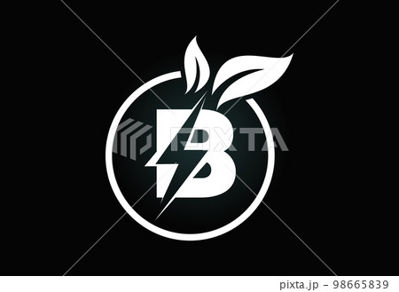 Initial B letter thunderbolt leaf circle or eco energy saver icon. Leaf and thunderbolt icon concept for nature power electric logo  98665839