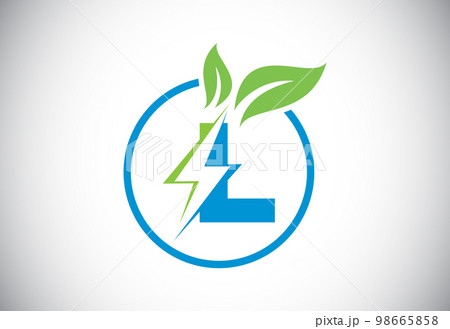 Initial L letter thunderbolt leaf circle or eco energy saver icon. Leaf and thunderbolt icon concept for nature power electric logo Initial L letter thunderbolt leaf circle or eco energy saver icon. Leaf and thunderbolt icon concept for nature power electric logo 98665858