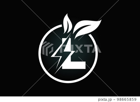 Initial L letter thunderbolt leaf circle or eco energy saver icon. Leaf and thunderbolt icon concept for nature power electric logo Initial L letter thunderbolt leaf circle or eco energy saver icon. Leaf and thunderbolt icon concept for nature power electric logo 98665859