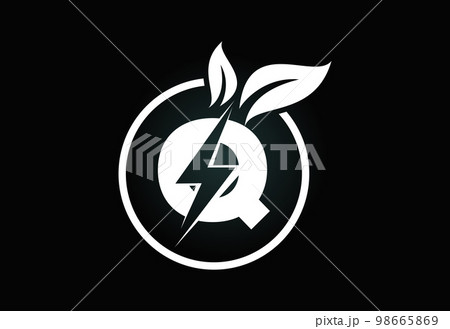 Initial Q letter thunderbolt leaf circle or eco energy saver icon. Leaf and thunderbolt icon concept for nature power electric logo Initial Q letter thunderbolt leaf circle or eco energy saver icon. Leaf and thunderbolt icon concept for nature power electric logo 98665869