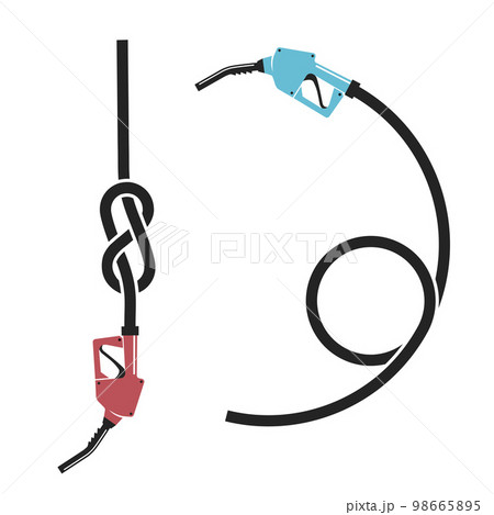 Gasoline fuel pump nozzle with knot and loop on hosepipe, gas pump gun, vector 98665895