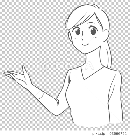 案内・紹介する女性のイラスト素材 シンプルな線画バージョン 案内・紹介する女性のイラスト素材 シンプルな線画バージョン 98666731