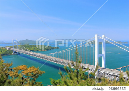 【岡山県】 新緑の鷲羽山から見た春の瀬戸大橋 【岡山県】 新緑の鷲羽山から見た春の瀬戸大橋 98666885