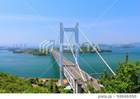 【岡山県】 新緑の鷲羽山から見た春の瀬戸大橋 98666890