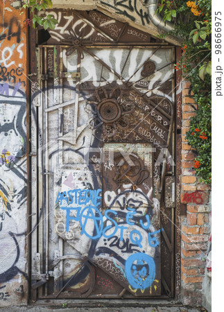 metal door with graffiti and welded parts in Slovenia metal door with graffiti and welded parts in Slovenia 98666975