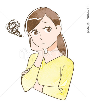 悩む・困惑する女性のイラスト素材　水彩風バージョン 98667198