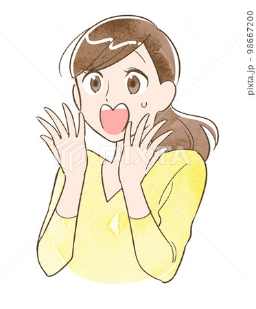 驚く・びっくりする女性のイラスト素材　水彩風バージョン 98667200