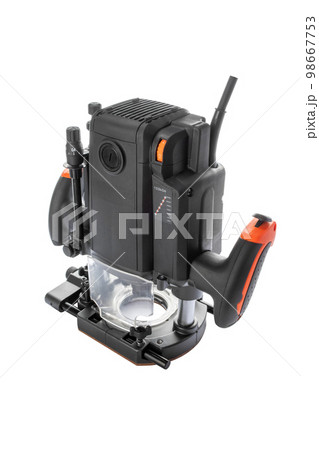 Portable black electric wood router machine isolated on white background 98667753