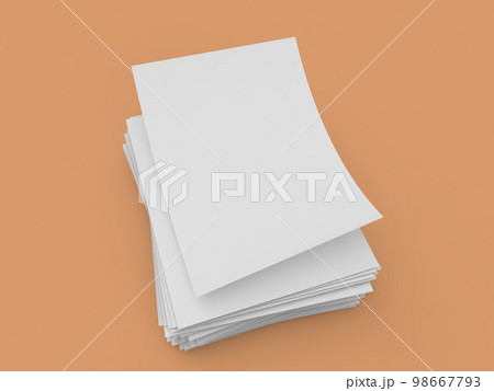 White sheets of A4 office paper on a brown background. 98667793