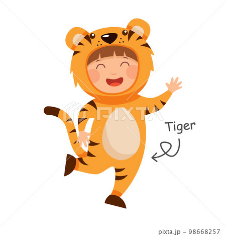Happy child is wearing Tiger animal costumes . Vector . 98668257