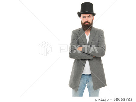 Man bearded guy magician. Magic trick performance concept. Circus magic trick performance. Entertainment and theatre. I will show you real magic. Street performance. Circus worker. Hocus pocus Man bearded guy magician. Magic trick performance concept. Circus magic trick performance. Entertainment and theatre. I will show you real magic. Street performance. Circus worker. Hocus pocus 98668732