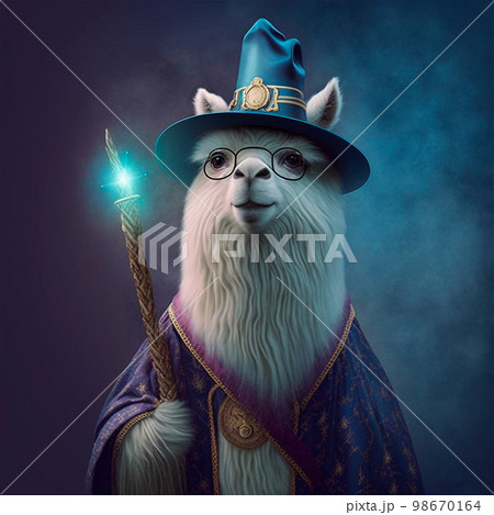 Alpaca wizard , magician with a wand Alpaca wizard , magician with a wand 98670164
