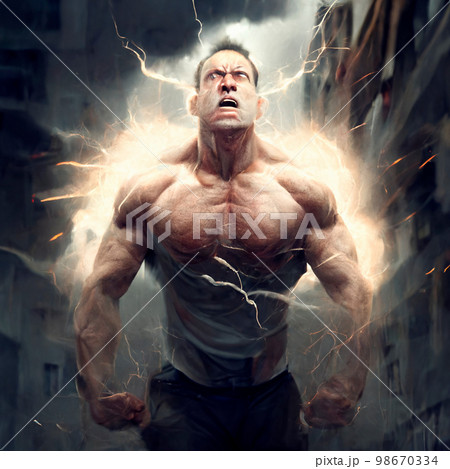 muscular man gaining strength and himself muscular man gaining strength and himself 98670334