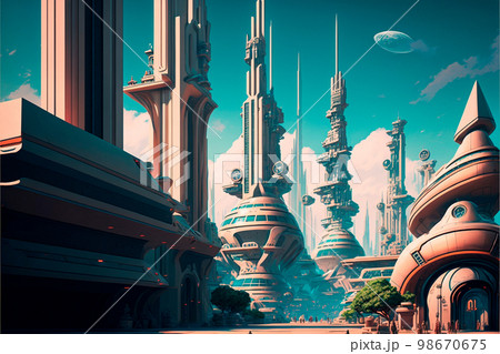 Beautiful futuristic city of the future, high technology city 98670675