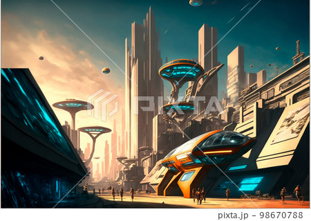 Beautiful futuristic city of the future, high technology city Beautiful futuristic city of the future, high technology city 98670788