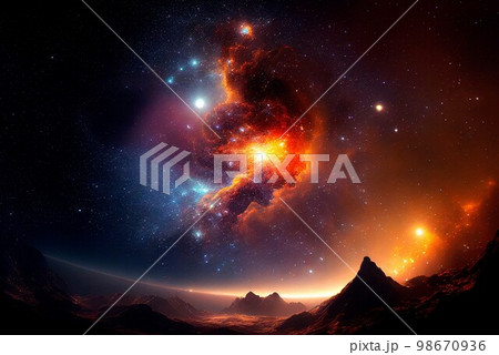 Space sky over the mountains. Milky way and space 98670936