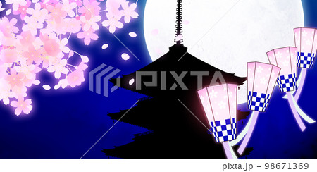 桜　桜まつり　夜桜　背景素材 98671369