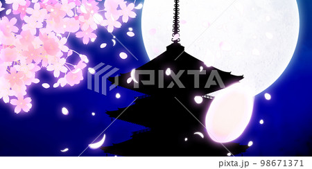 夜桜　桜まつり　五重塔　背景素材 98671371
