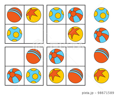 Sudoku for kids. Logical tasks composed of ball. IQ test. Choose correct answer. Educational game for children Sudoku for kids. Logical tasks composed of ball. IQ test. Choose correct answer. Educational game for children 98671589