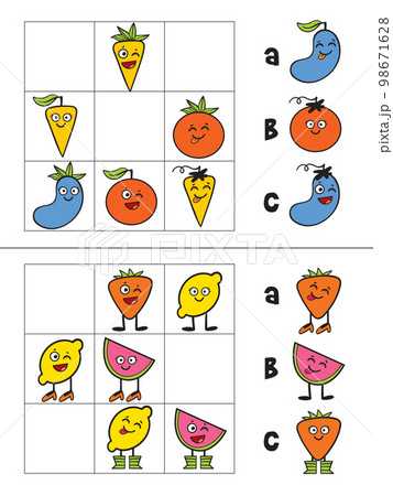 Logical tasks composed of fruit. IQ test. Choose correct answer Logical tasks composed of fruit. IQ test. Choose correct answer 98671628