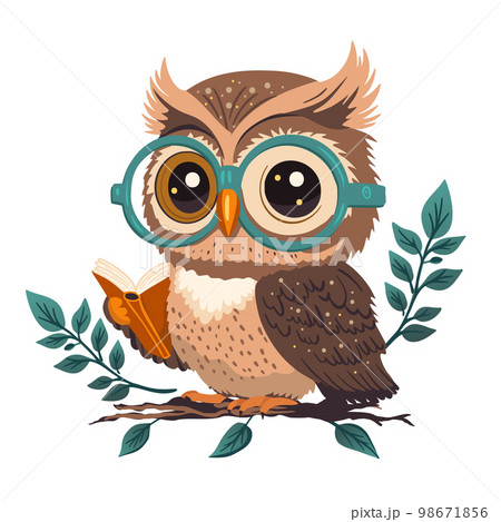 Cartoon cute wise owl vector character. Smart...-插圖素材[98671856