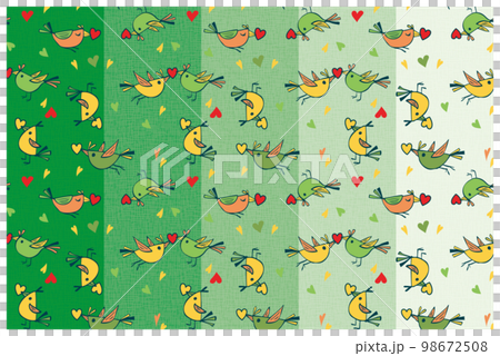 Little bird and heart pattern color set green gradation Little bird and heart pattern color set green gradation 98672508