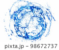 円形に渦巻く抽象的な青い液体と白背景 98672737