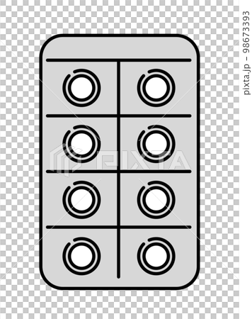 シンプルな錠剤の薬1シート(線画) 98673393