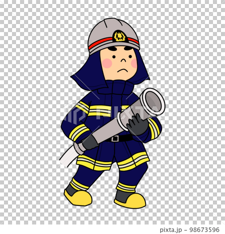 ホースを持つ消火活動中の消防士　紺 98673596