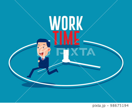 Business suit with a briefcase runs along the clock arrow Business suit with a briefcase runs along the clock arrow 98675194