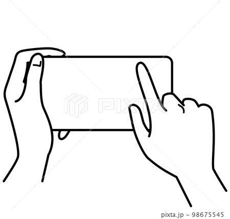 手　スマホを持つ　操作する　白黒 98675545