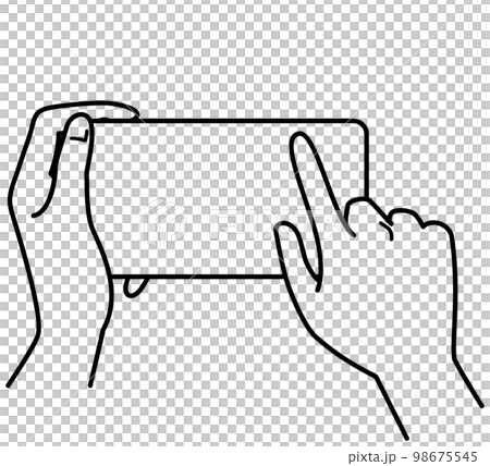 手　スマホを持つ　操作する　白黒 98675545