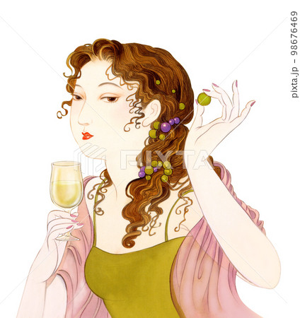 大正浪漫 昭和レトロ 赤ワインのグラスを持つ女性 98676469