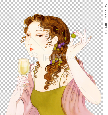 Taisho Roman Showa Retro Woman with a glass of red wine 98676469