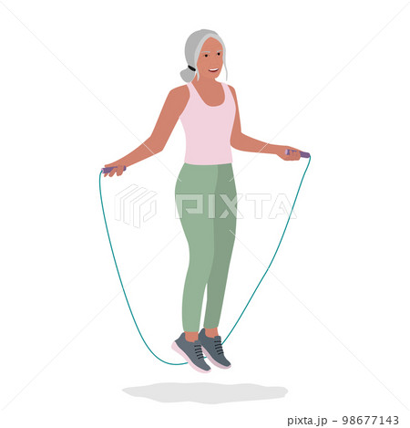 Senior active woman jumping on the rope 98677143