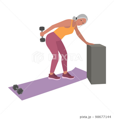 Senior active woman doing triceps workout vector 98677144