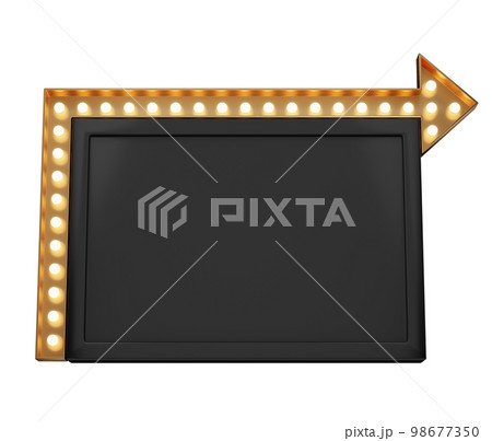 3d retro black and gold signboard with glowing yellow light bulb . Concept of billboard design for cinema, casino, marquee or nightclub . 3d high quality render 3d retro black and gold signboard with glowing yellow light bulb . Concept of billboard design for cinema, casino, marquee or nightclub . 3d high quality render 98677350