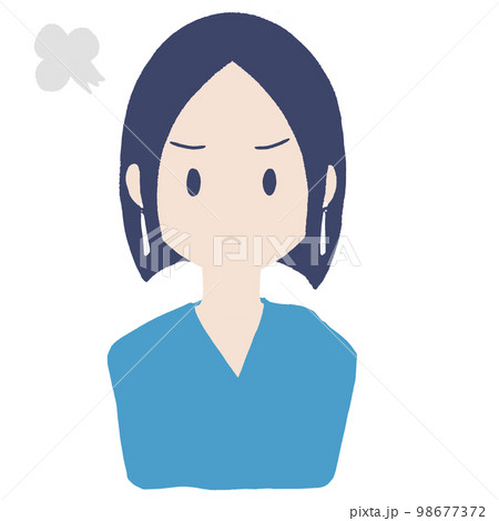 人物 シンプル 怒った顔のボブカットの女性 98677372