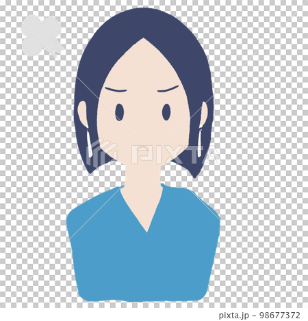 人物 シンプル 怒った顔のボブカットの女性 98677372